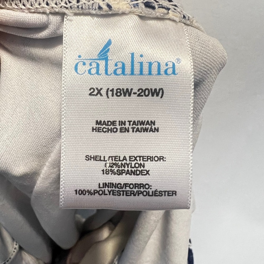 Catalina One Piece Swimsuit Padded Cups Blue Off White Geometric Pattern 18W/20W - Picture 6 of 7